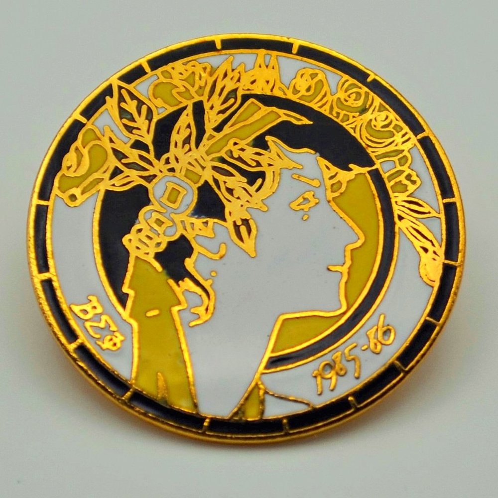 1985-86 Pinnacle Designs Cloisonne Lapel Pin Beta Sigma Phi Deco Style Lady